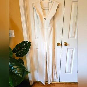 Elegant Cream Cross-Back Jumpsuit